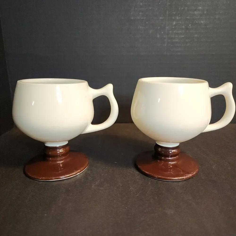 Vtg Hall Footed Pedestal Mug Brown White Restaurant Ware Diner #2274 Qty2